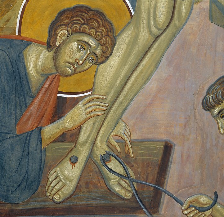 The taking down from the cross. Legs (fragment)